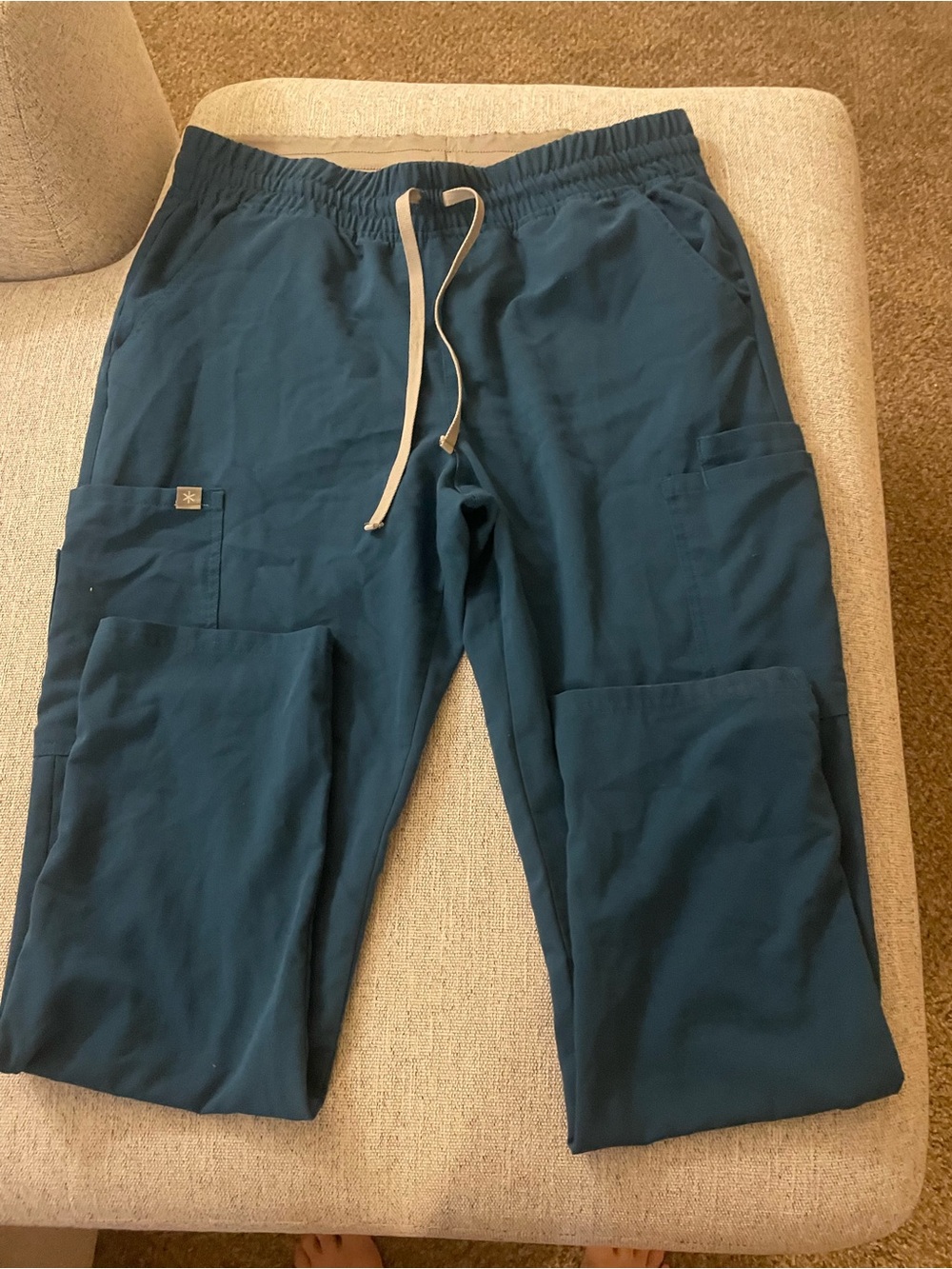 Women's Teal Cargo Pants with Drawstring Waist